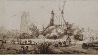 Attribué à REMBRANDT Paysage avec un moulin au centre (vue de Dordrecht).