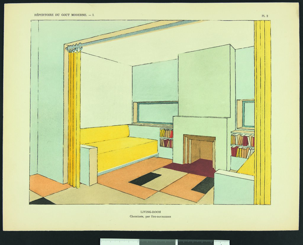 Djo-Bourgeois, Living-room avec cheminée, publié dans Répertoire du goût moderne, vol. 1, Paris