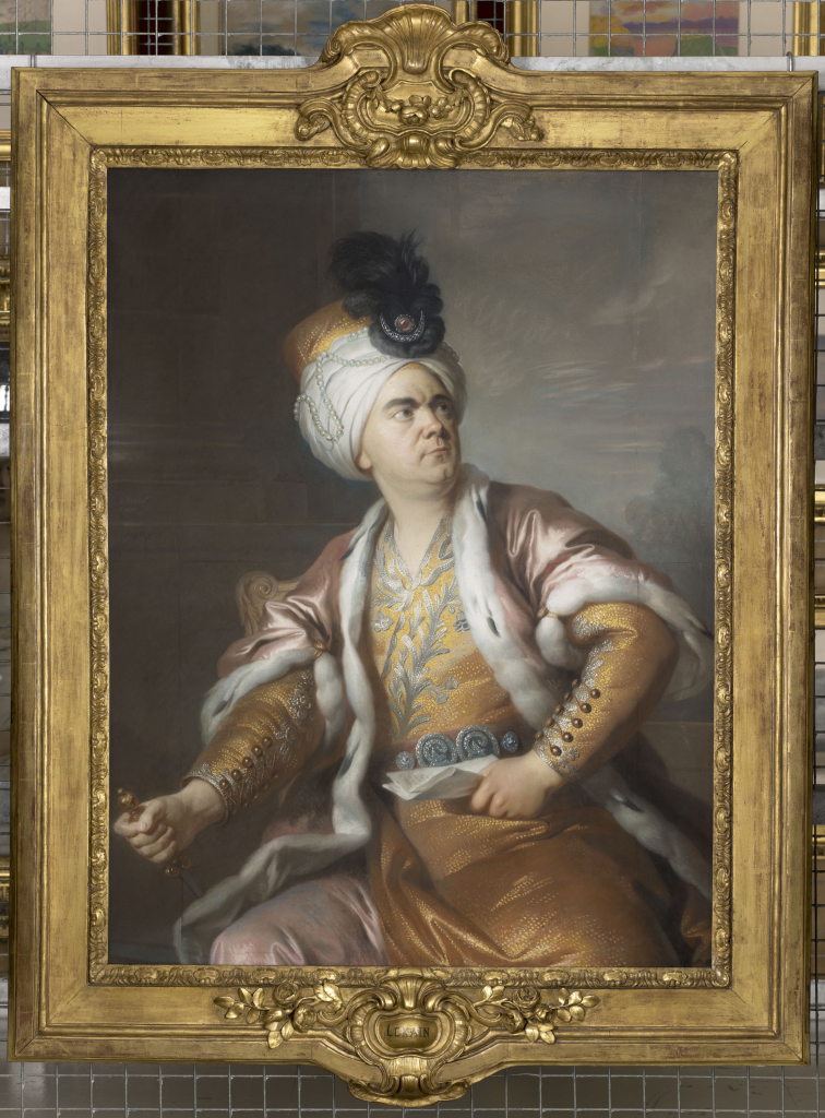Portrait de l'acteur Henri-Louis Caïn, dit Lekain (1728/29-1778) dans le rôle d'Orosmane dans la tragédie de Voltaire, Zaïre, Simon BernardLenoir 