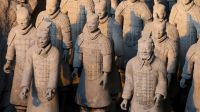 (FILES) This file photo taken on January 8, 2018 shows China's famous terracotta warriors pictured in the northern Chinese city of Xian.
The theft of a thumb off an ancient Terracotta Warrior statue on display in the US incited a wave of criticism on Chinese social media on February 20, 2018, following China's calls to "severely punish" the thief. / AFP PHOTO / POOL / LUDOVIC MARIN