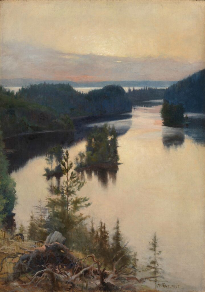 A. Edelfelt, Coucher de soleil sur les collines de Kaukola, 1889-1890 