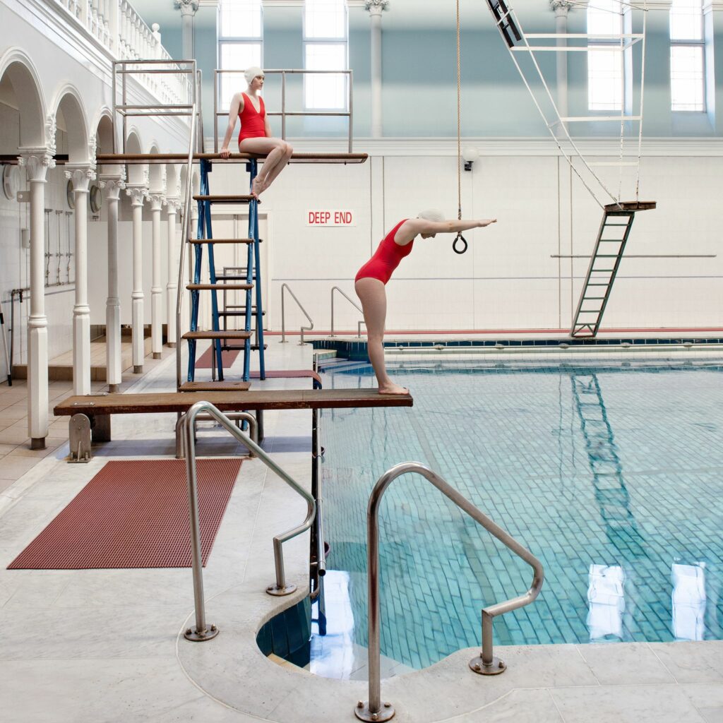 Soo Brunell, On the diving board at western baths