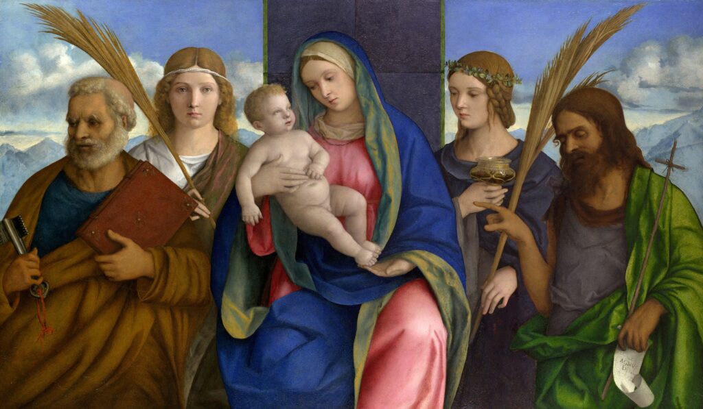 Giovanni Bellini, Vierge à l’Enfant entourés de saints, vers 1500