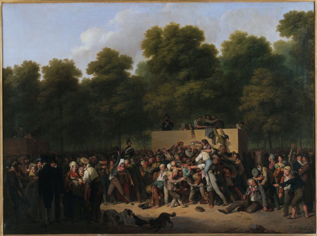 Louis-Léopold Boilly, "Distribution de vin et comestibles aux Champs-Elysées, à l'occasion de la fête du roi", 1822