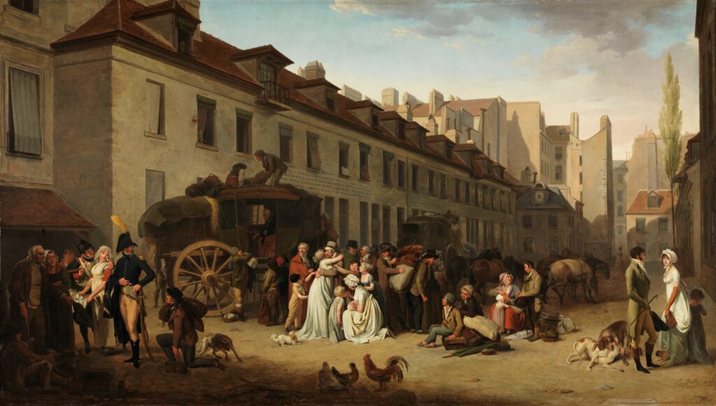 Louis-Léopold Boilly, L'arrivée d'une diligence dans la cour des messageries, 1803