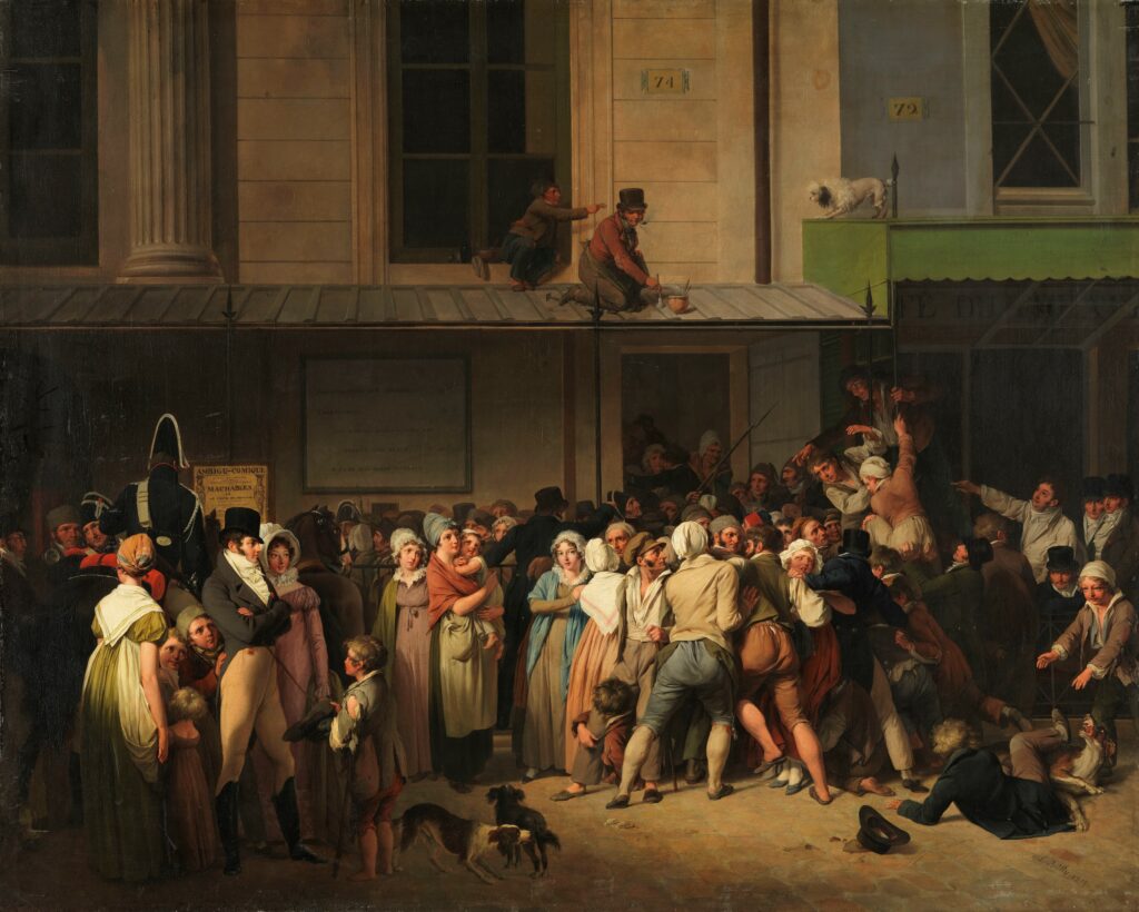 Louis-Léopold Boilly, L'entrée du théâtre de l'ambigu-comique à une représentation gratis, 1819