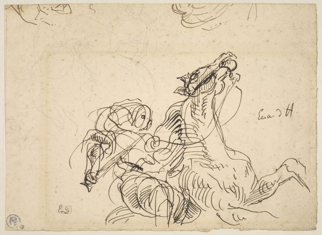 Eugène Delacroix, Étude pour Héliodore, cheval et cavalier, 1850-1854 
