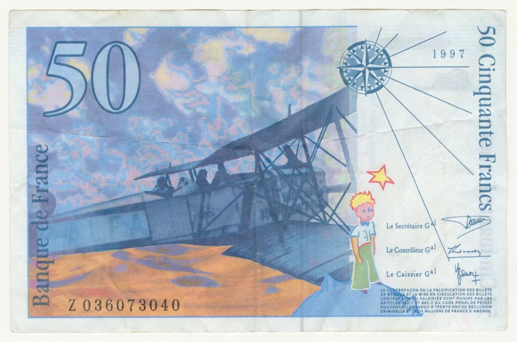 exposition À la rencontre du Petit Prince, MAD, Billet de 50 francs à l'effigie d'Antoine de Saint-Exupéry (verso), Années 1990