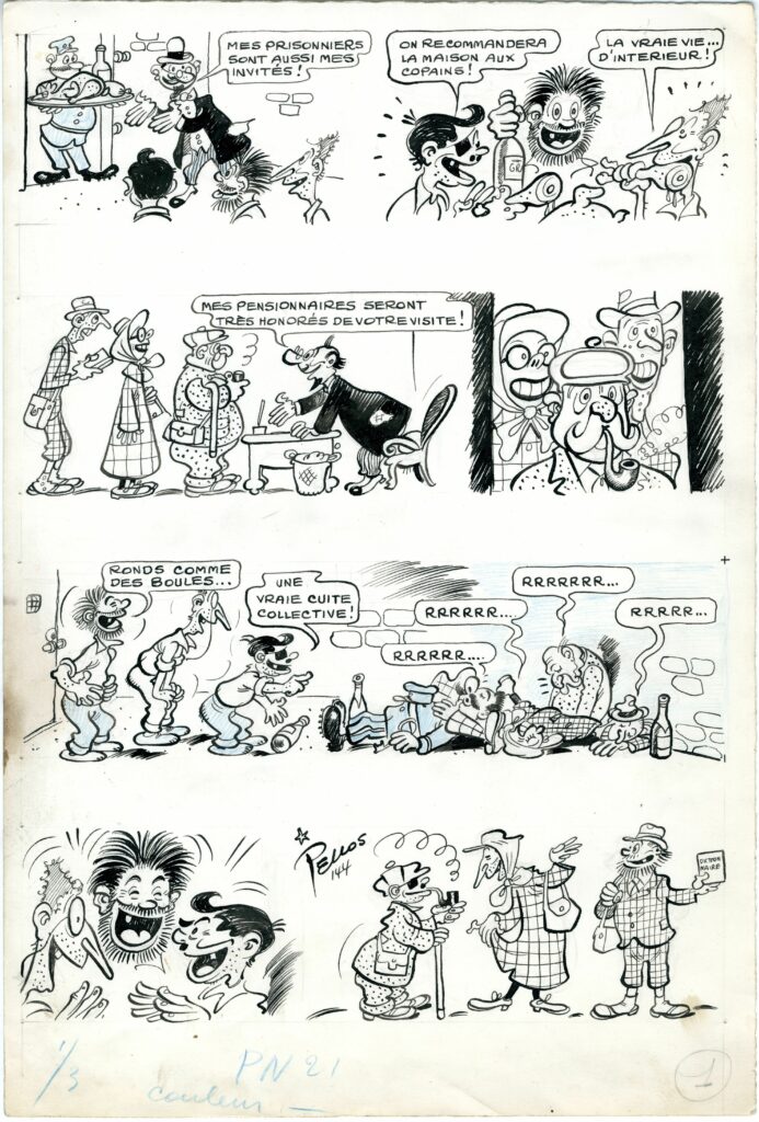 René Pellos et Roland de Montaubert, Les Pieds Nickelés s’évadent, Planche originale, mars 1950