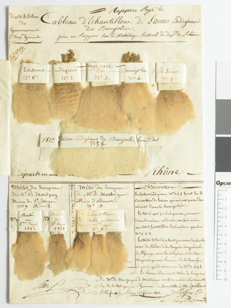 Échantillons de laines de divers troupeaux collectés par Jallifier, 1813