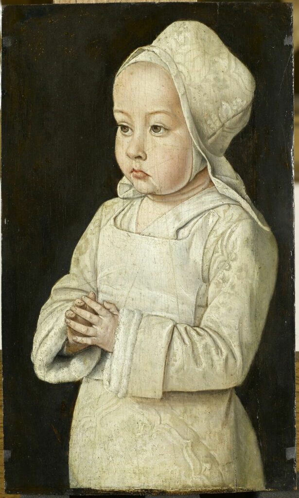 Jean Hey, dit aussi le Maître de Moulins, Suzanne de Bourbon, fragment dit Enfant en prière, vers 1492-1495,