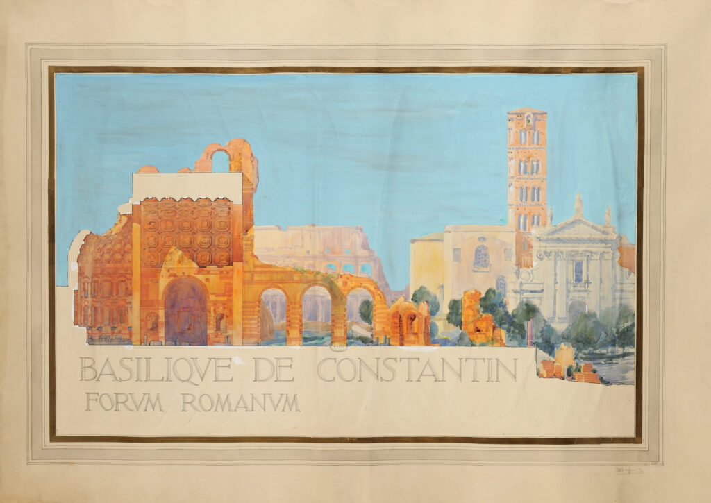 Jean-Jacques Haffner (1885 - 1961) Basilique de Constantin - État actuel, élévation latérale vers le Colisée, 1921