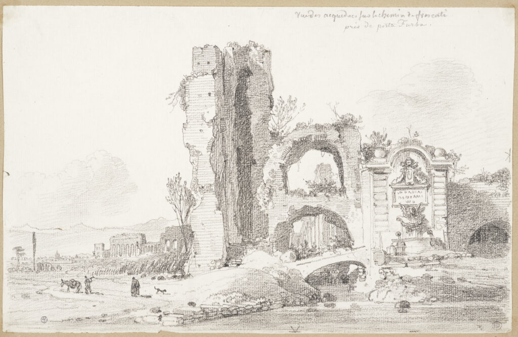 Louis-François Cassas (1756 - 1827), Vue des aqueducs sur le chemin de Frascati, prise de la porta Furba