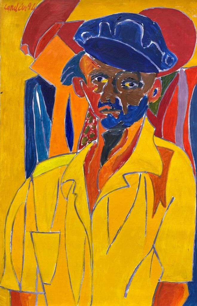 Henri Landier, Autoportrait provencal à la casquette bleue, huile, 1994