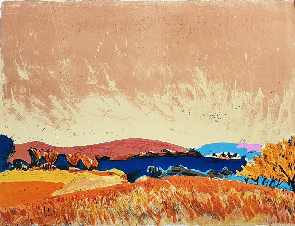 Henri Landier, La plaine de Ménerbes, lithographie, 1972