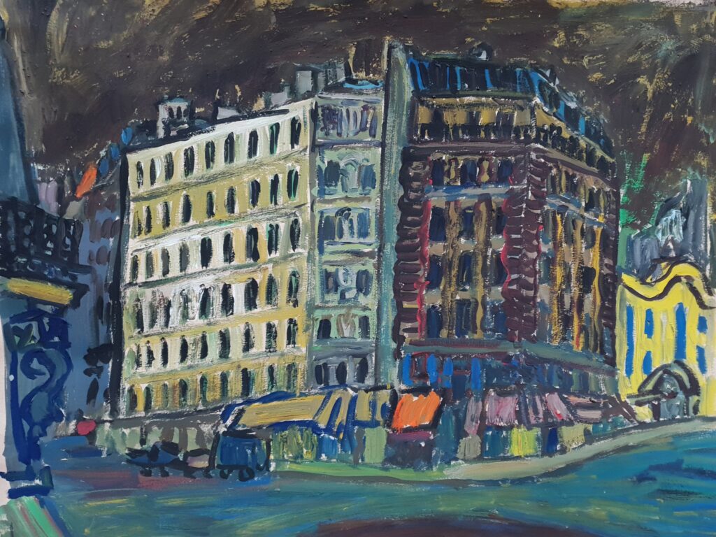 Henri Landier, Nuit bleue Bd Rochechouart, gouache, 1961