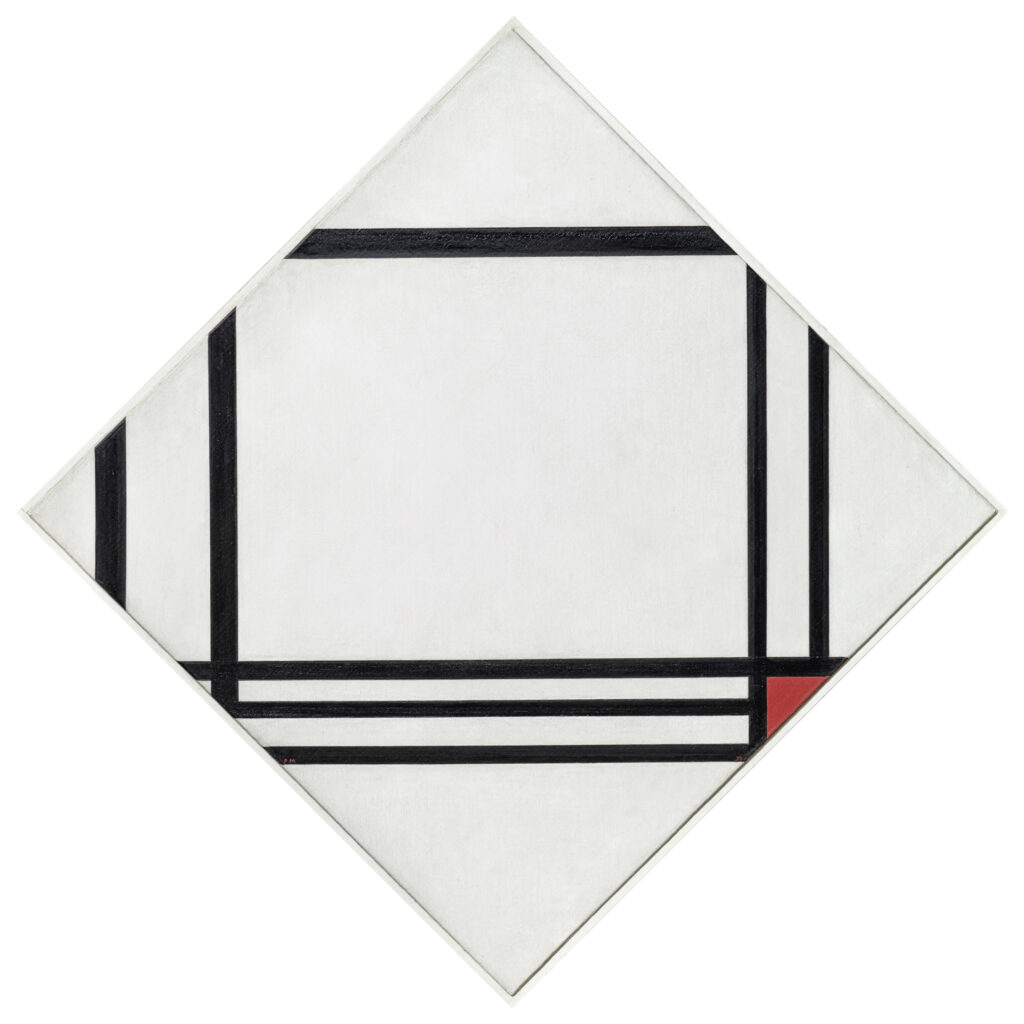 Piet Mondrian, Composition losangique avec huit lignes et rouge, tableau n°3, 1938