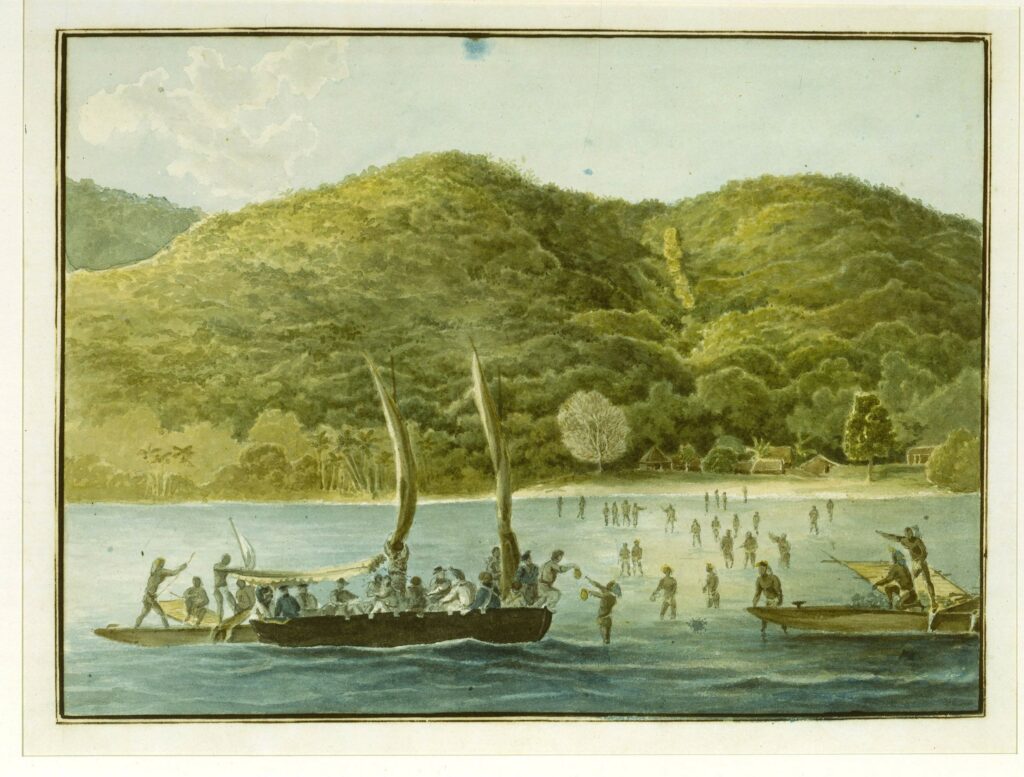 Village de Nama, île de Vanikoro Louis Auguste de Sainson, 1828Village de Nama, île de Vanikoro Louis Auguste de Sainson, 1828