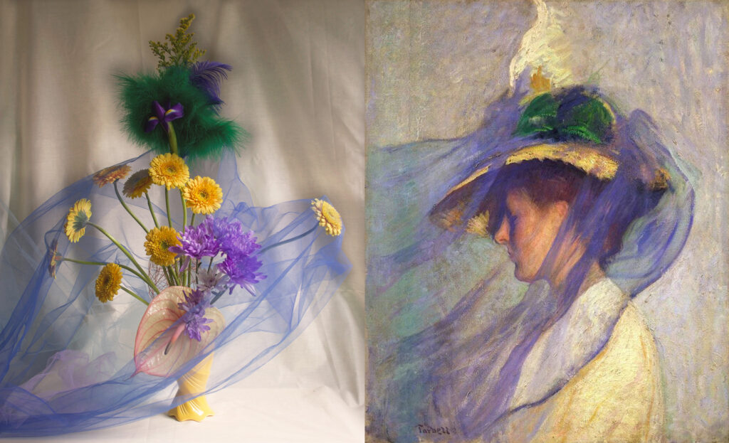 Harriet Parry, interprétation florale de Edmund Charles Tarbell, The Blue Veil, 1898
