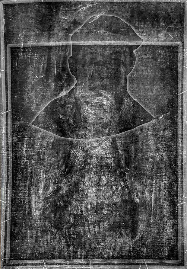 Modigliani, figure masculine vue au rayon X derrière Nu au chapeau