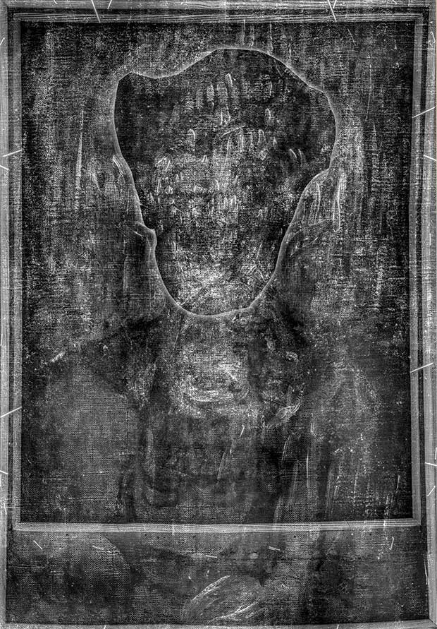 Modigliani, figure féminine vue au rayon X derrière Nu au chapeau