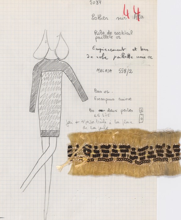 Fiche d’atelier dite « Bible » d’une robe de soir court. Collection haute couture automne-hiver 1966. 