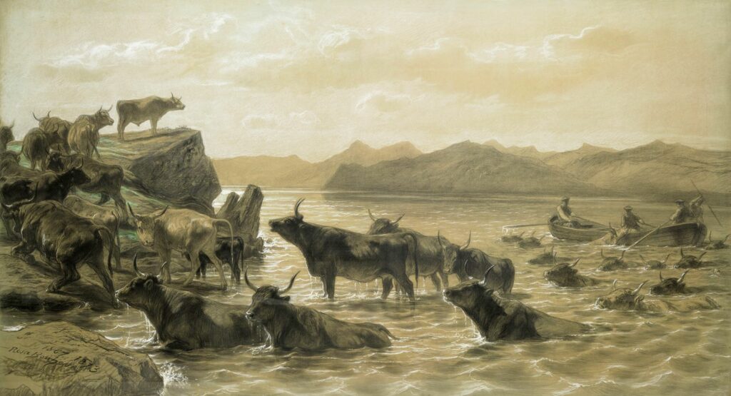Rosa Bonheur, Troupeau traversant une rivière, entre 1867 et 1873