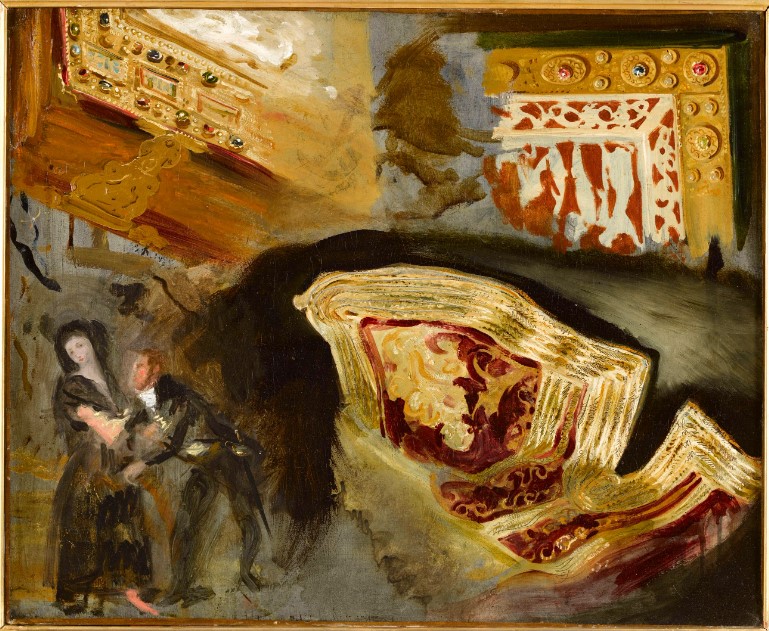 Eugène Delacroix, Etude d'après les caprices de Goya, deux plats de reliures médiévales et une veste orientale