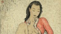 Pan Yuliang (1899-1977). "Nu assis au peignoir rouge". Encre et couleurs sur papier. Paris, musée Cernuschi.