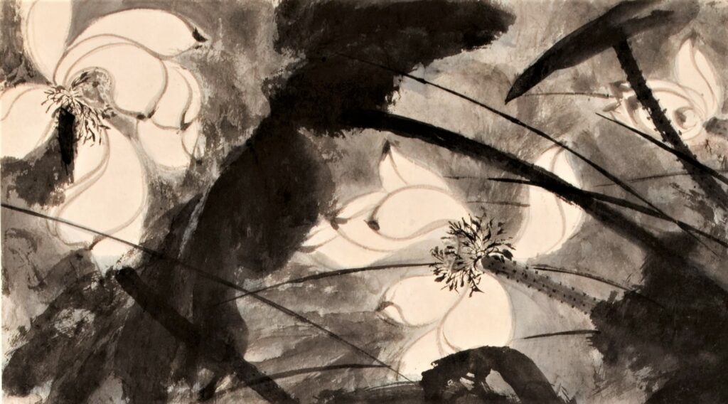  Zhang Daqian (1899-1983) - Lotus sous le vent (détail), daté 1955