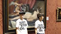 Capture d'écran de la vidéo diffusée sur le réseau X par les activistes de Just Stop Oil après leur action à la National gallery de Londres de lundi 6 novembre.