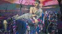 Frances Goodman_Red Horizon_2023_Hand Stitched Sequins on Canvas_136 x 184,5 x 7cm