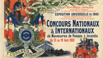 Poster Vintage Pompiers Concours Expo 1900 - Format 50x70 Cm Haute Qualité, Neuf