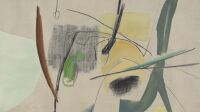 Hans Hartung - le doyenné - T1937-33, 1937, Huile, craie noire et pastel sur toile écrue, 97 X 130 cm