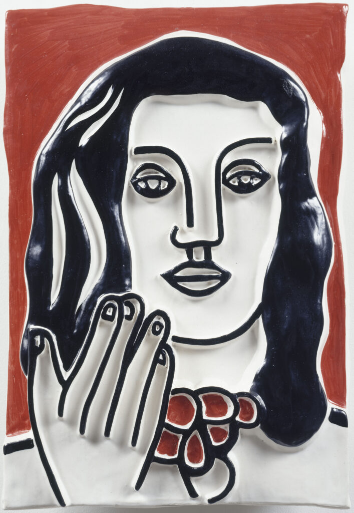 Fernand Léger, Visage à la main sur fond rouge, Vers 1954