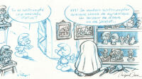 Exposition Miguel Díaz Vizoso, Musée Ianchelevici La Louvière, Atelier du Schtroumpf sculpteur, Album 42, planche 19, 2024, crayon © Miguel Díaz Vizoso