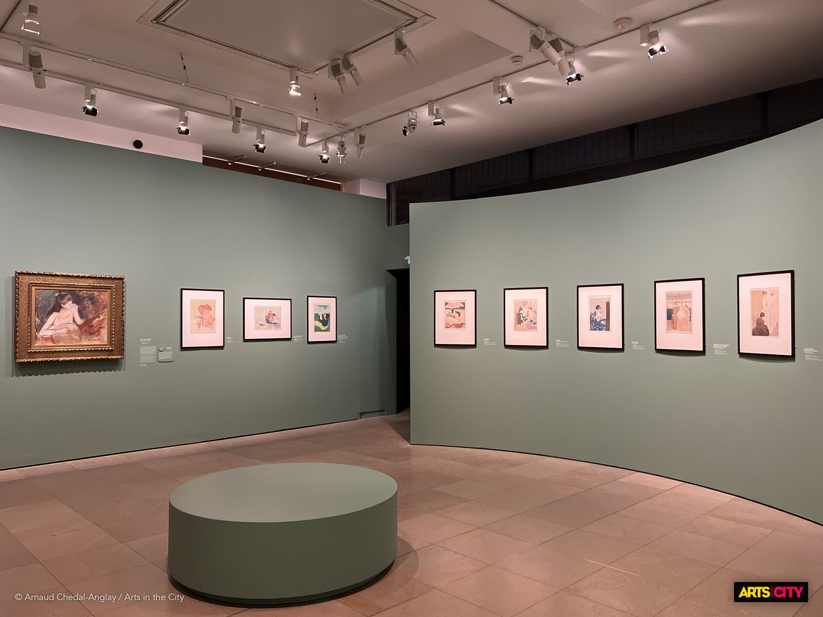 Salle des estampes en couleurs de Mary Cassatt, murs vert céladon, exposition du musée d'Orsay