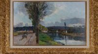 Paysage de bord de Seine d'Albert Lebourg dans son cadre, exposition Albert Lebourg (1849-1928), un impressionniste oublié, au musée d'art et d'histoire de Meudon