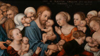 Lucas Cranach le Jeune, Le Christ bénissant les enfants, 1538, exposition Peindre le monde à la galerie De Jonckheere
