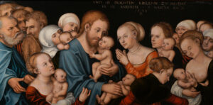 Lucas Cranach le Jeune, Le Christ bénissant les enfants, 1538, exposition Peindre le monde à la galerie De Jonckheere