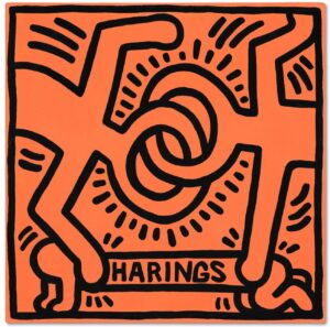 Keith Haring, Untitled, 1984, Day Glo et acrylique sur toile, exposition Warhol, Haring, Basquiat à Opera Gallery